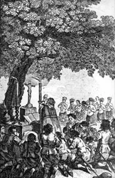 DeCabral découvrant le Brésil, débarque et fait chanter la messe sous un arbre